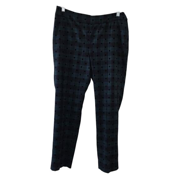 Talbots Slim Ankle Pants Green Plaid Black Velvet Polka Dot Womens Size 10P Wool - Picture 1 of 11